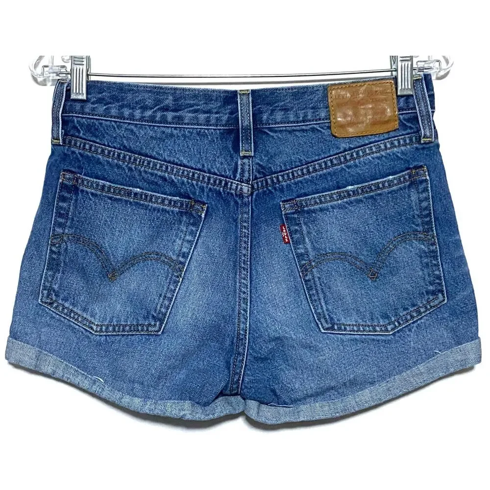Levis White Oak Cone Denim Button Fly Jeans Shorts Women 27 Cuffed Summer Casual - Picture 3 of 13